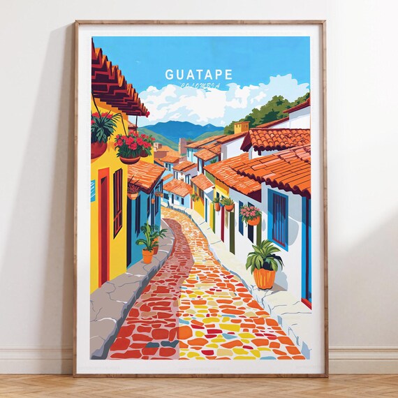 Guatape Colombia Colorful Old Colonial Town Street Art Poster
