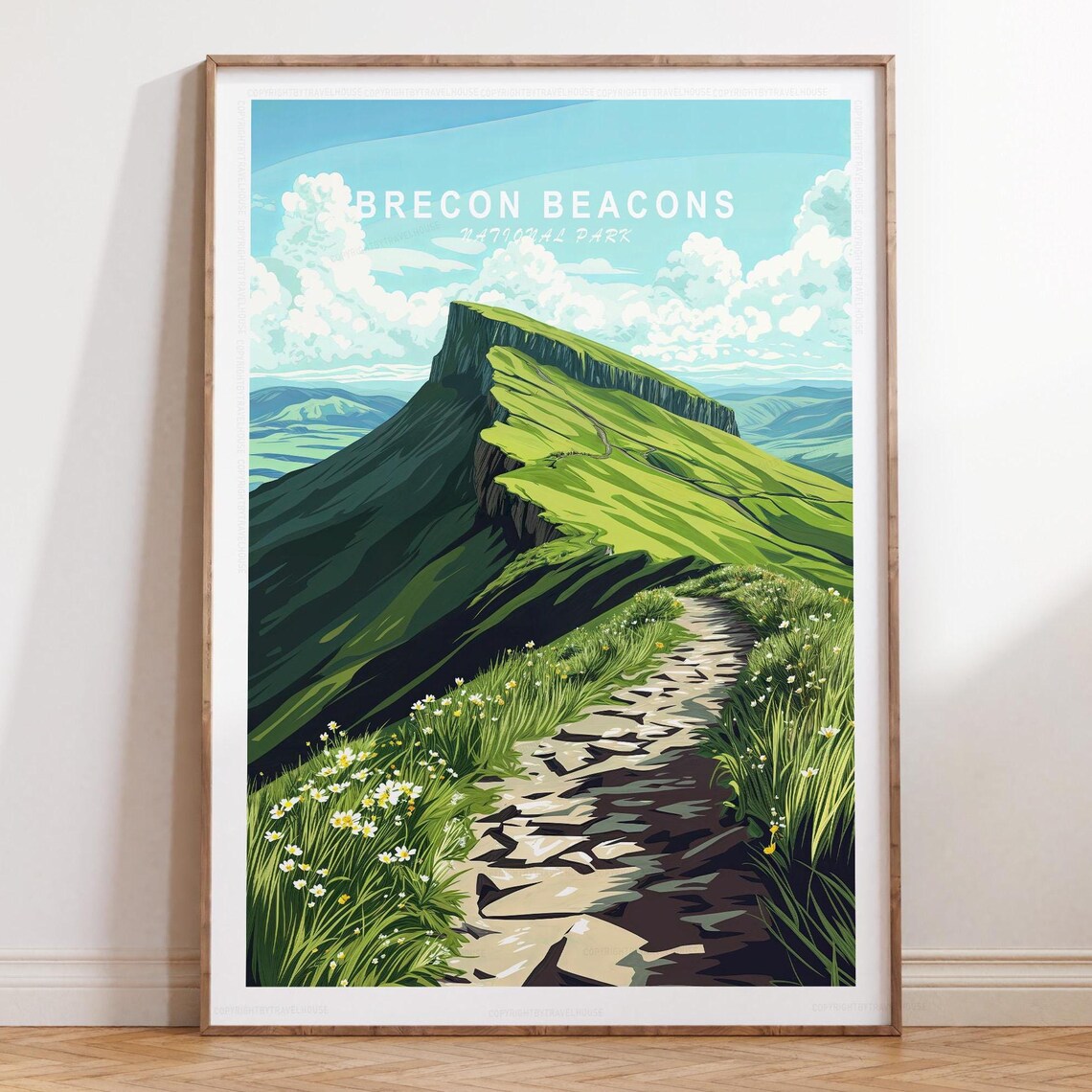 Brecon Beacons Wales Green Ridge Trail With Wildflowers Hiking Poster