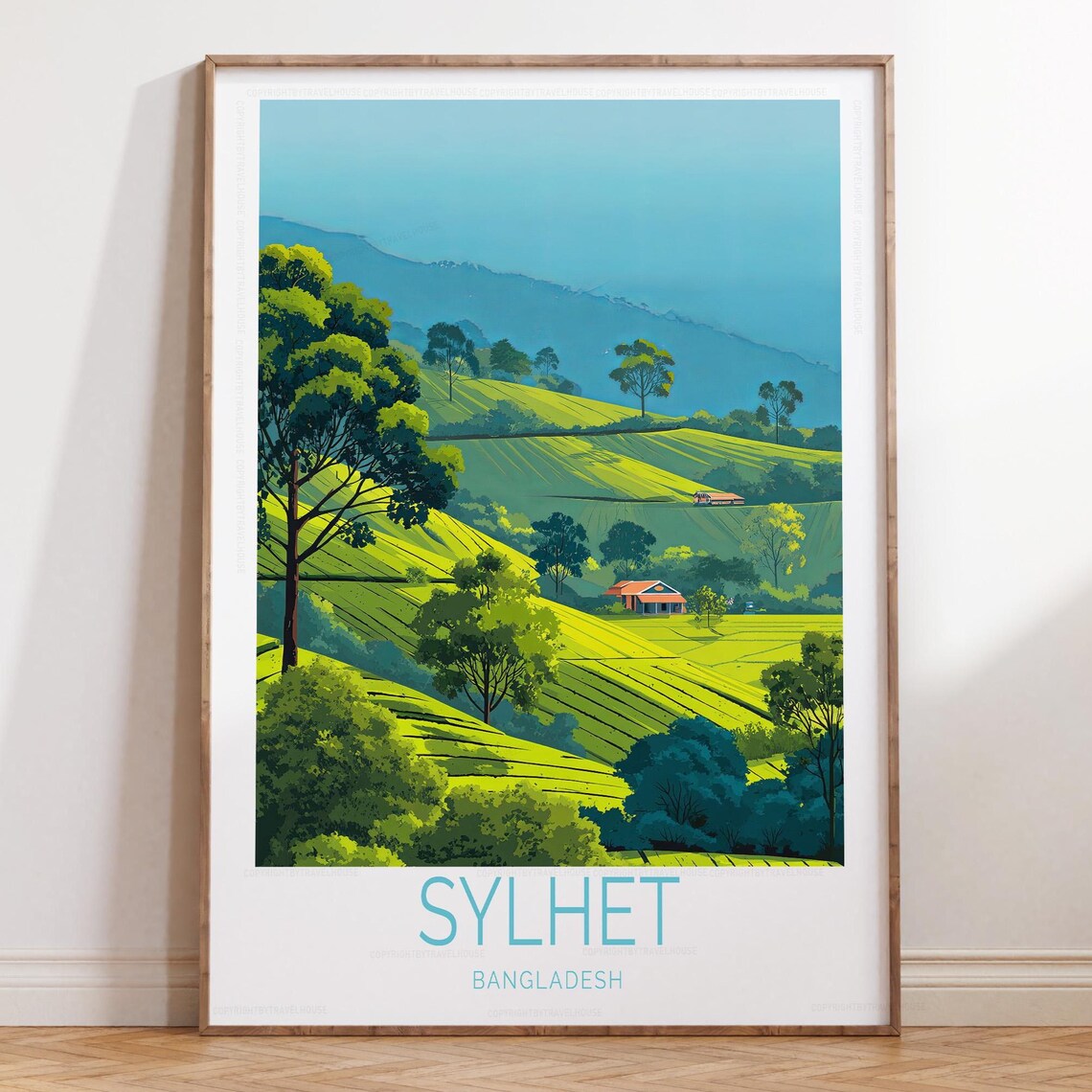 Sylhet Bangladesh Tea Garden Hills Vintage Travel Art Poster