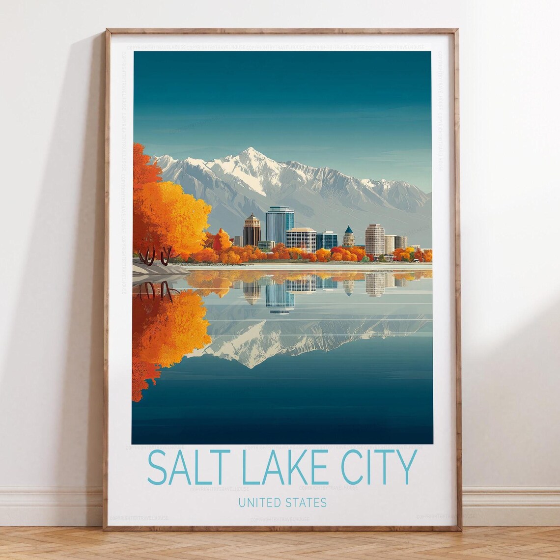 Salt Lake City Utah Fall Foliage Reflection Lake Travel Poster