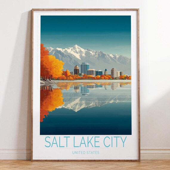 Salt Lake City Utah Fall Foliage Reflection Lake Travel Poster