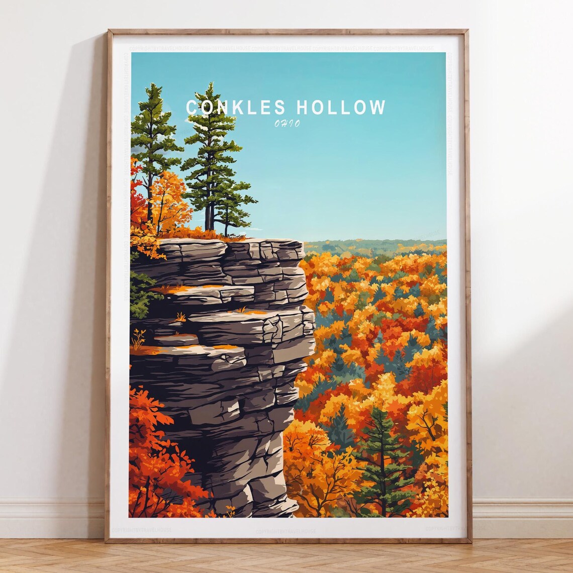 Conkles Hollow Ohio Sandstone Cliff Autumn Forest Fall Colors Travel Poster