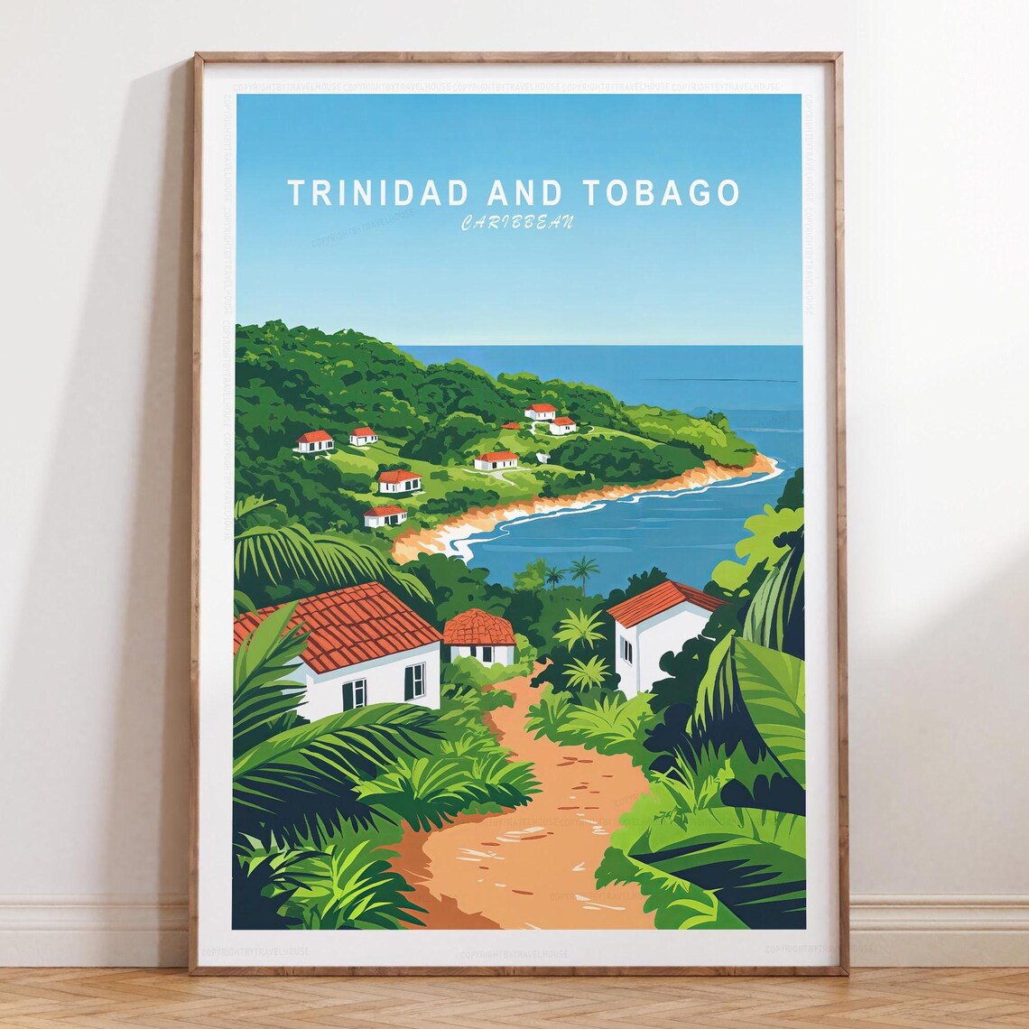 Trinidad and Tobago Caribbean Coast Beach Houses Travel Poster