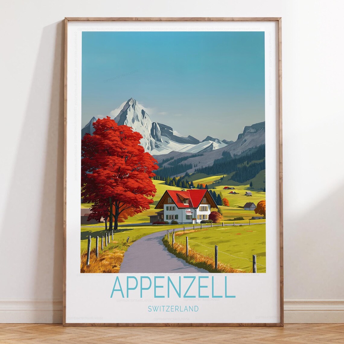 Appenzell Switzerland Bright Blue Sky Alpine Valley Autumn Poster