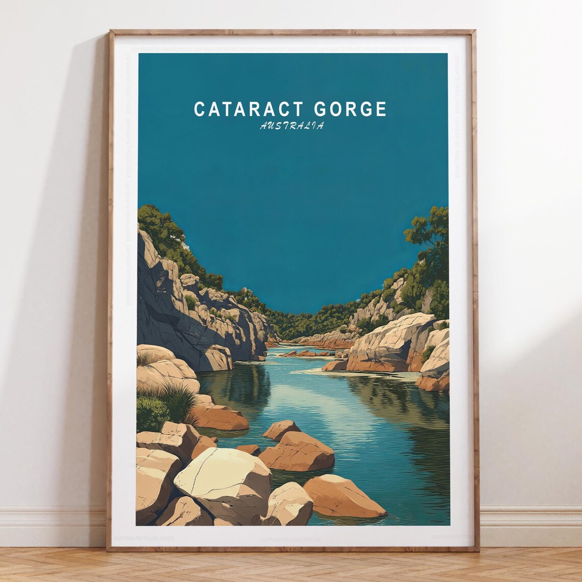 Cataract Gorge Australia Teal Sky Calm River Landscape Poster