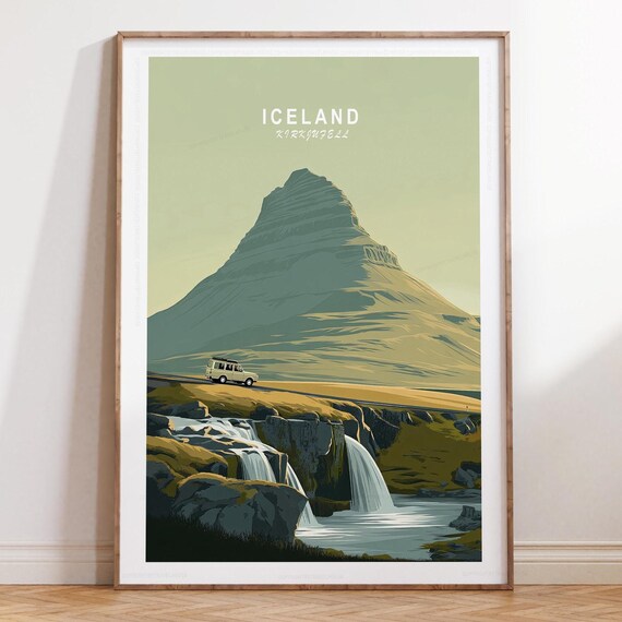 Iceland Kirkjufell Waterfall Landscape Top Caption Travel Poster