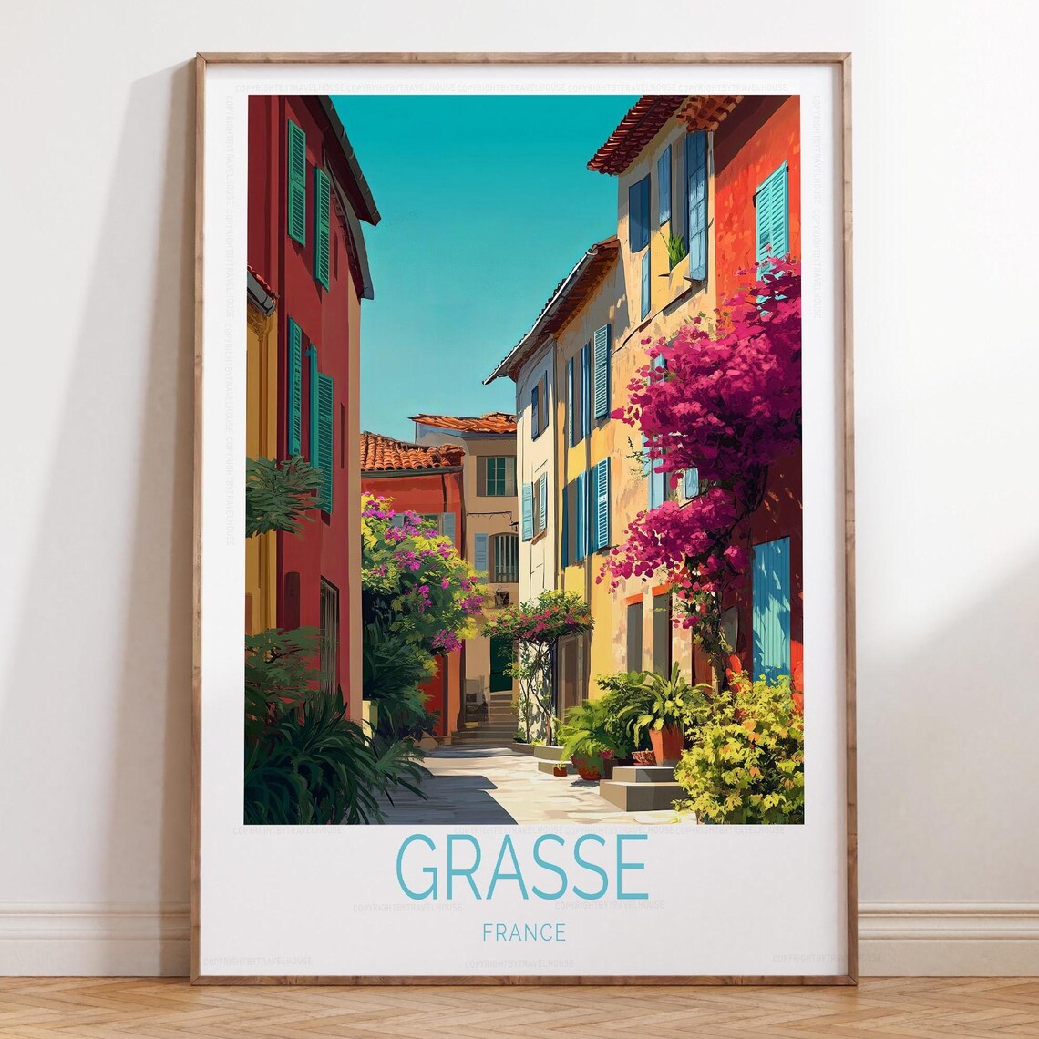 Grasse France Charming Old Town Flowered Alley Travel Poster