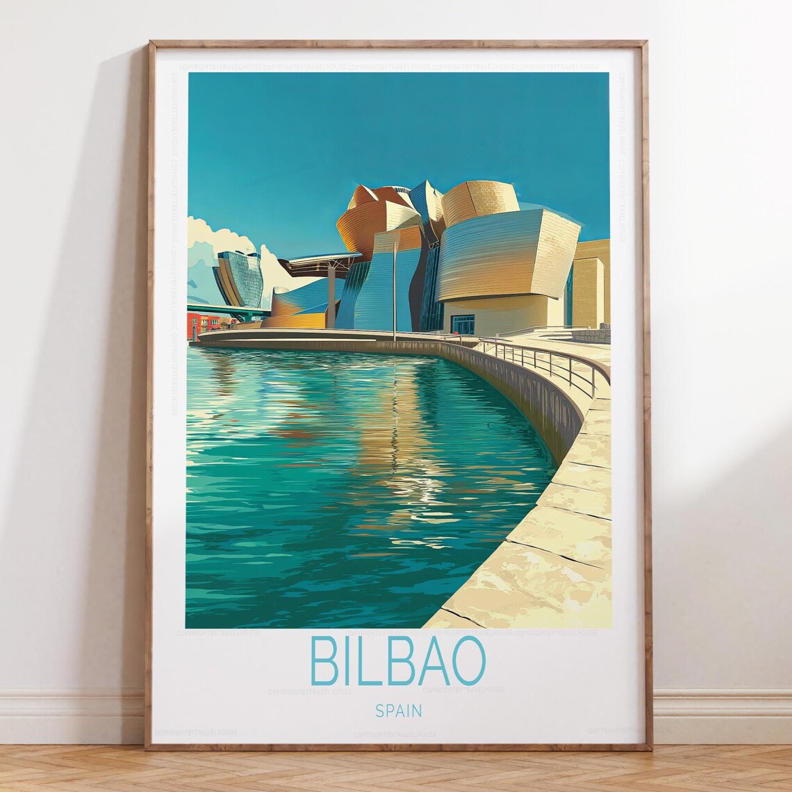 Bilbao Spain Guggenheim Museum Riverwalk Skyline Travel Poster