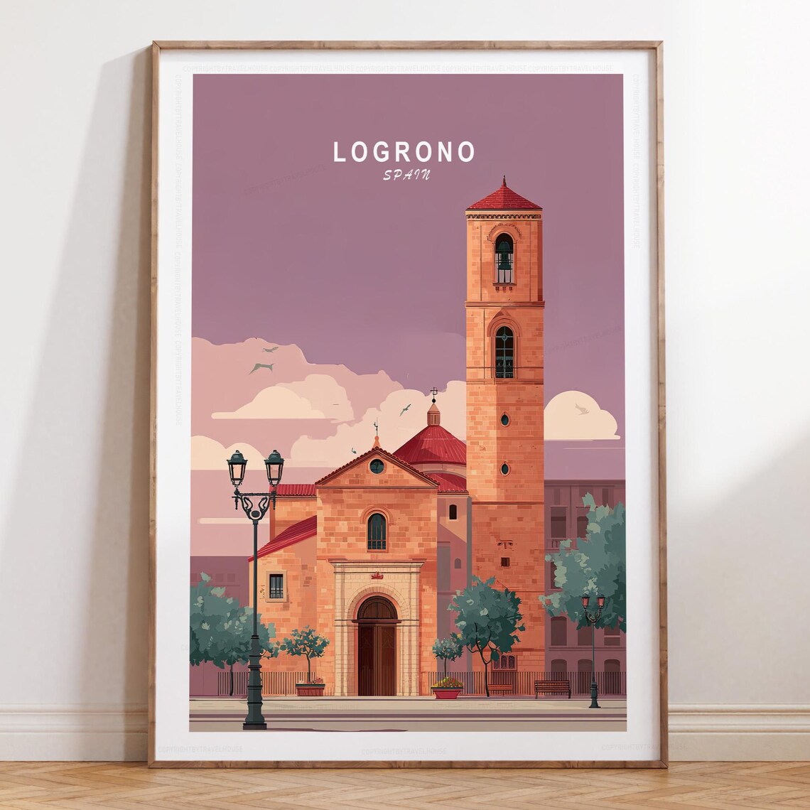 Logrono Spain Brick Church Tower Purple Dusk Sky Travel Poster