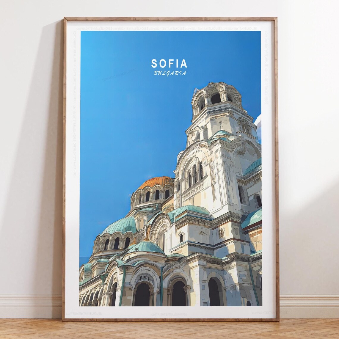 Sofia Bulgaria Cathedral Sunny Day Minimalist Cityscape Travel Poster