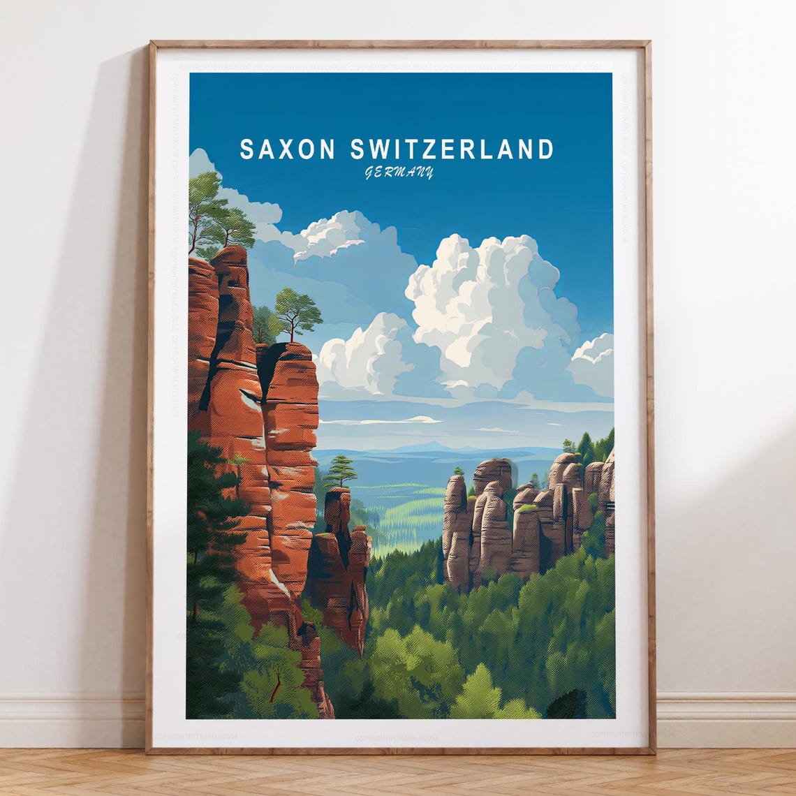Saxon Switzerland Germany Towering Red Cliffs Under Blue Sky Print