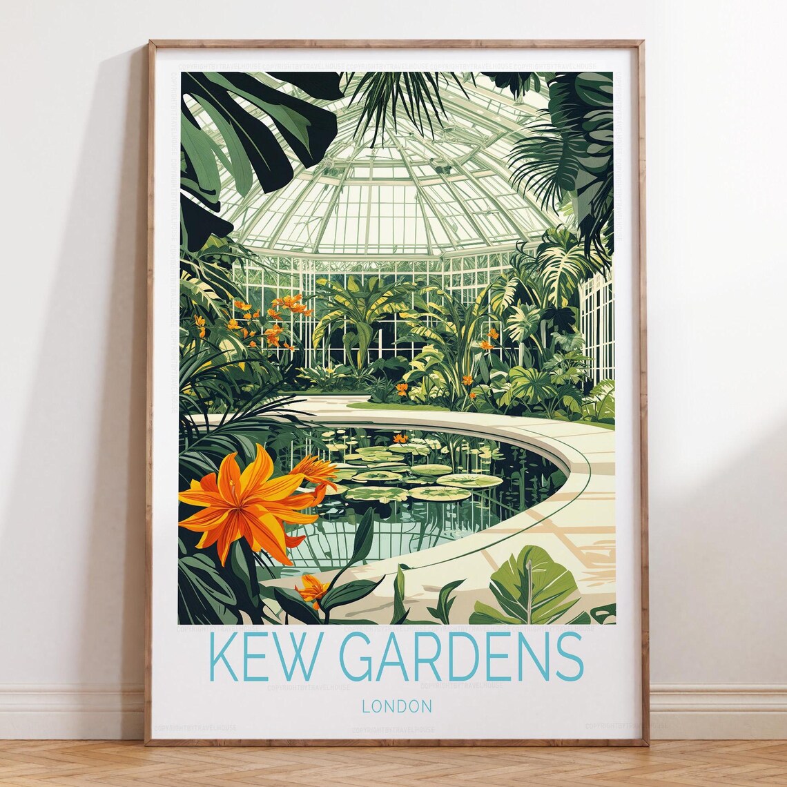 Kew Gardens London Glasshouse Palm House Botanical Travel Poster