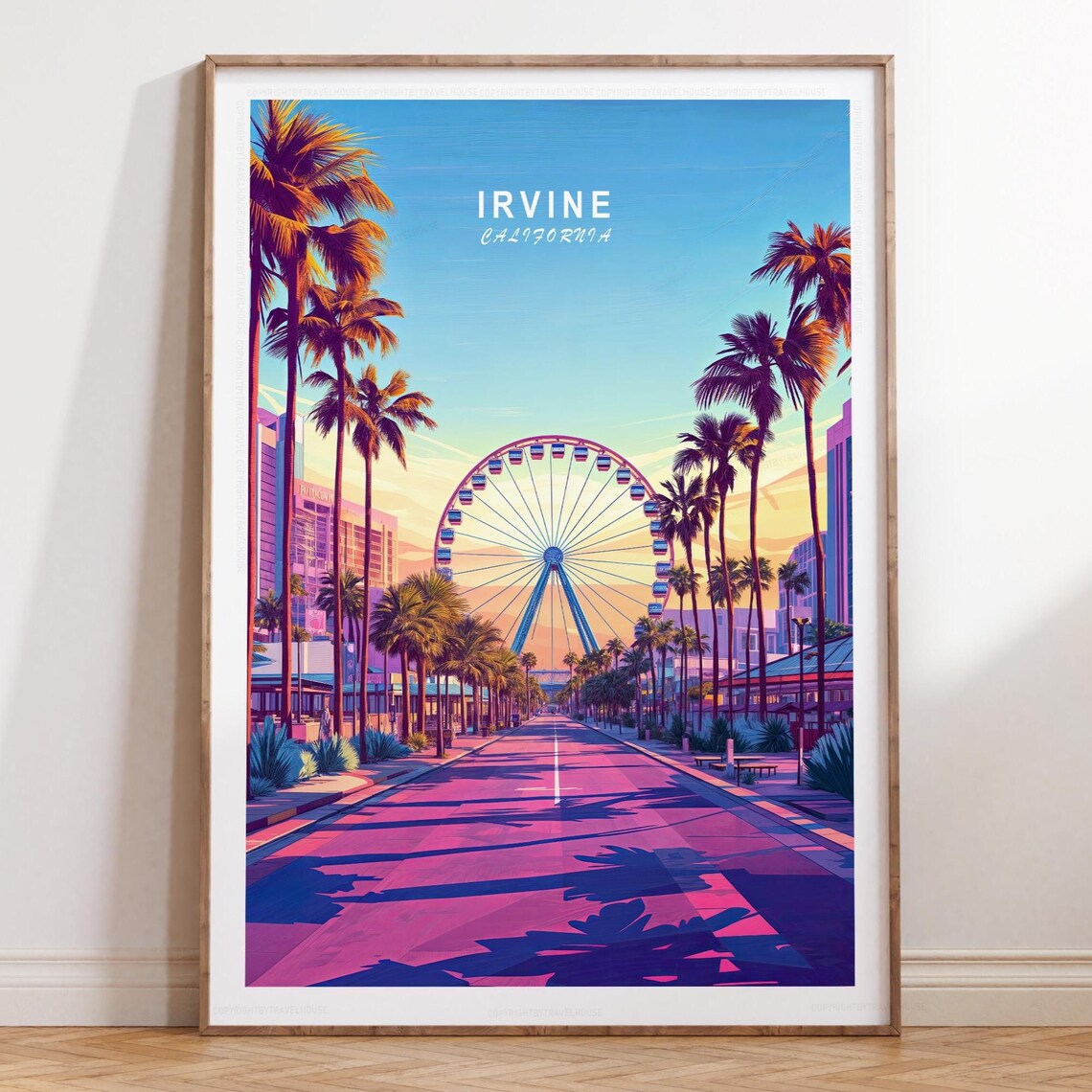 Irvine California Ferris Wheel Palm Avenue Sunset Travel Poster