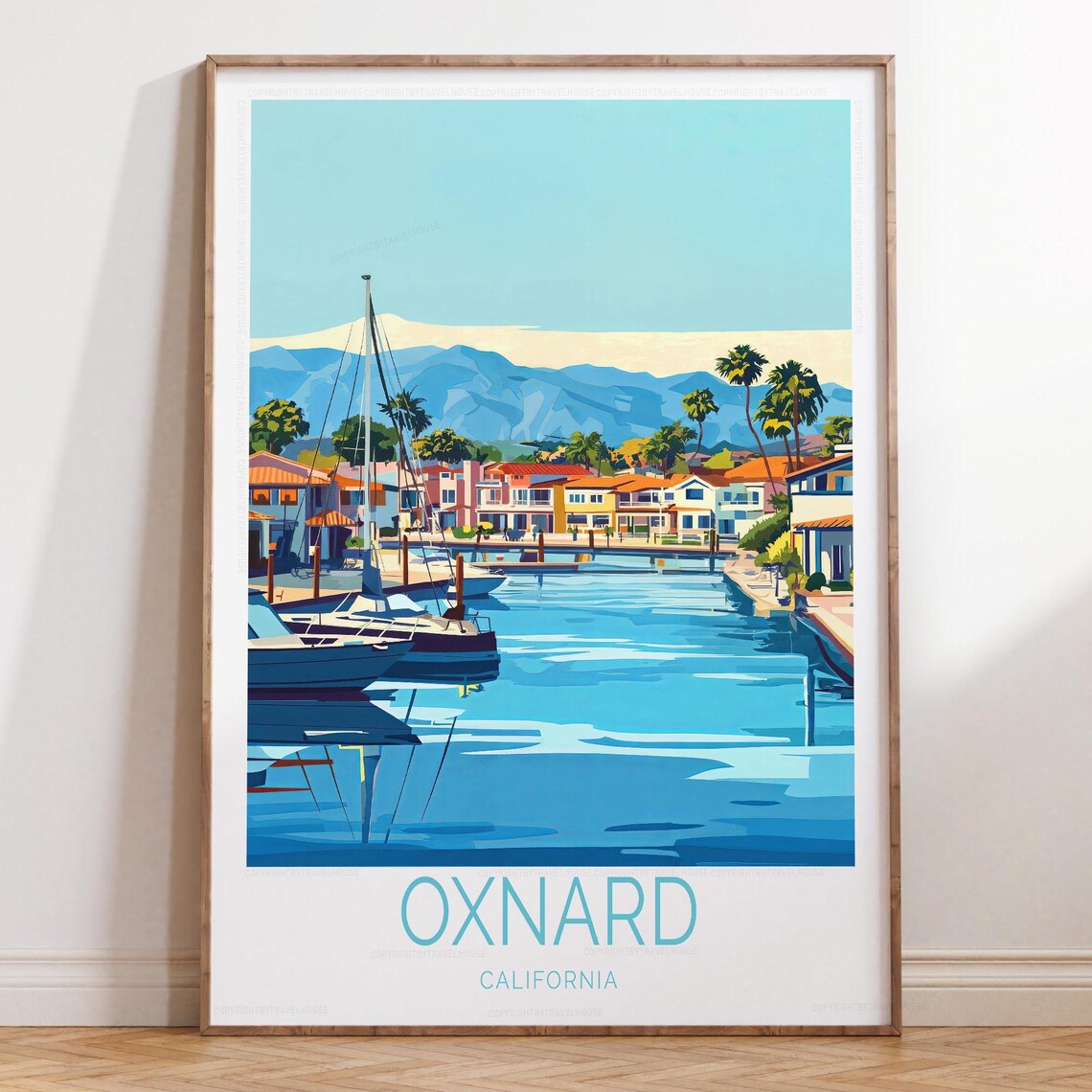 Oxnard California Sailboat Marina Palms Scenic Travel Poster