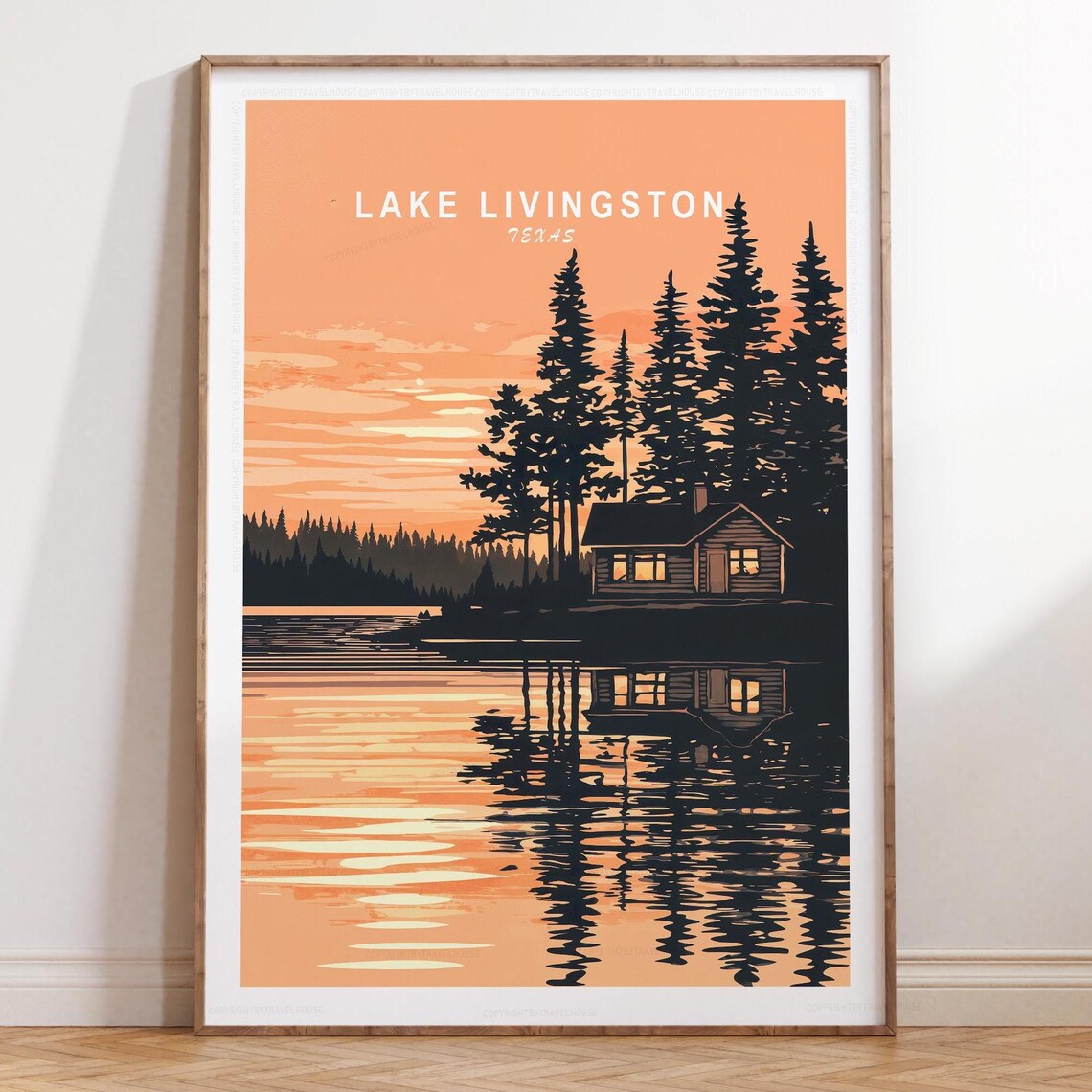 Lake Livingston Texas Reflecting Cabin Moonlit Night Lake Poster