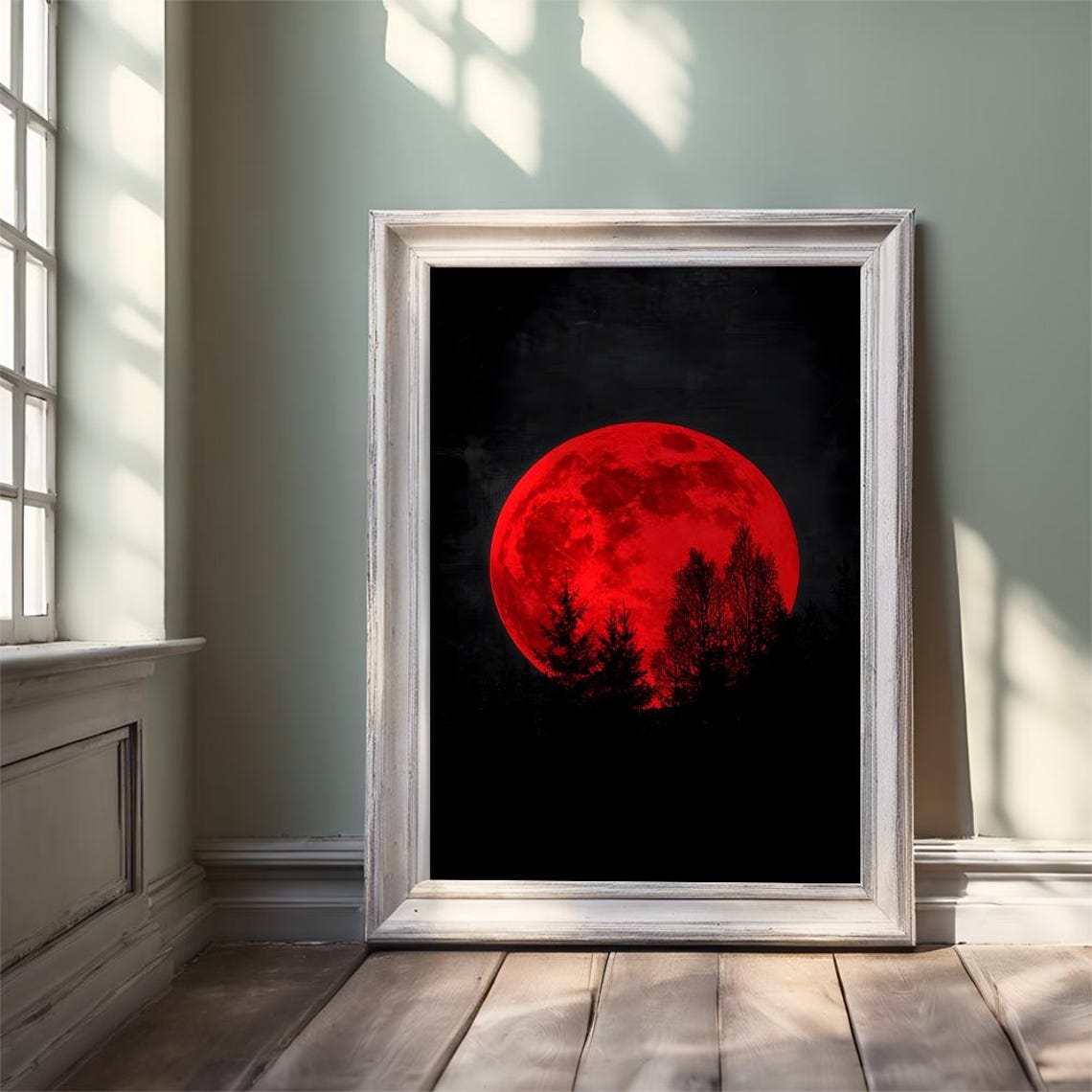 Wall Art Red Moon Red Moon Night Forest Landscape Full Moon Art Night Landscape Dark Forest Painting Moon And Forest Moon Trees Art - Image 3