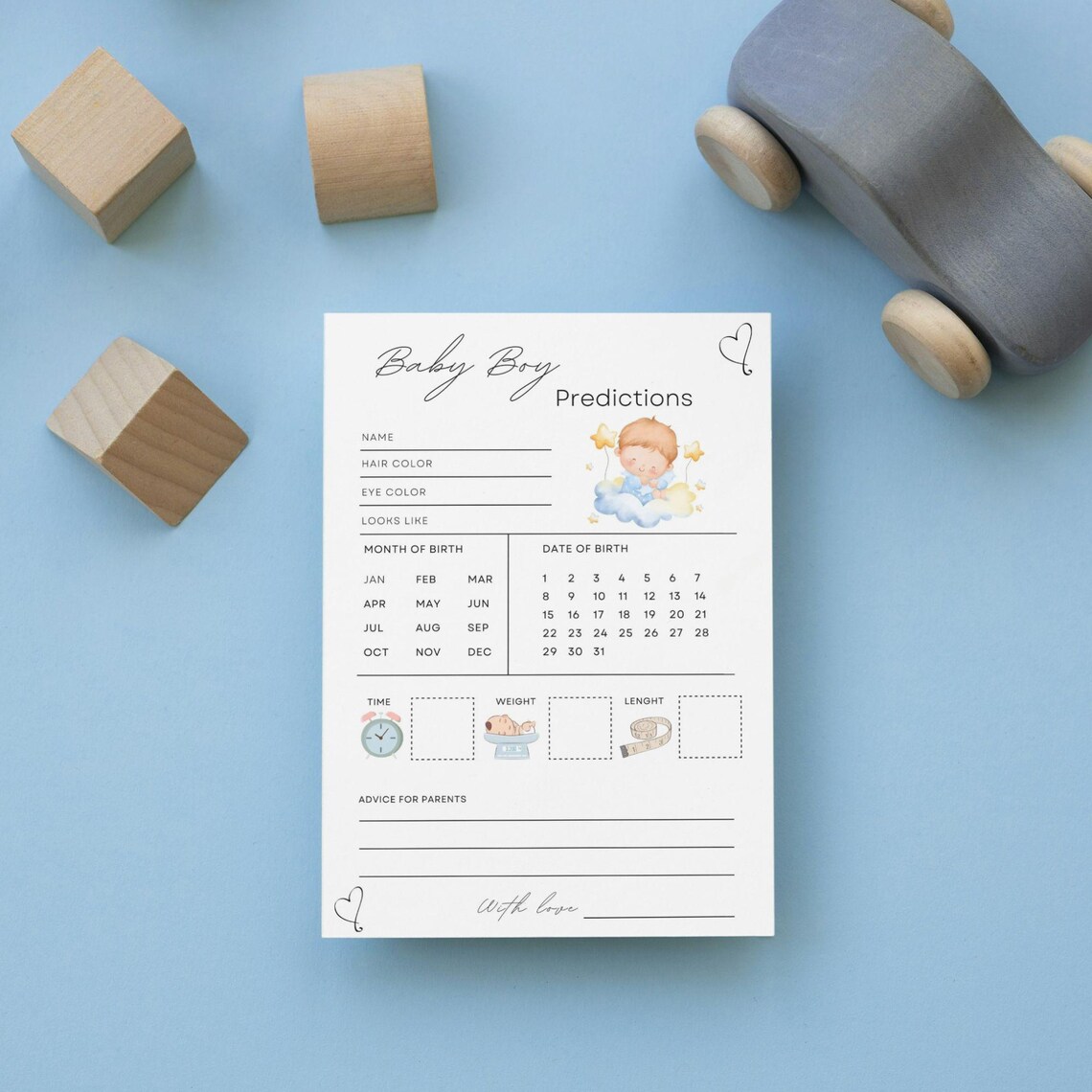 Boy Baby Shower Advice Cards, Baby Predictions Game - Image 2
