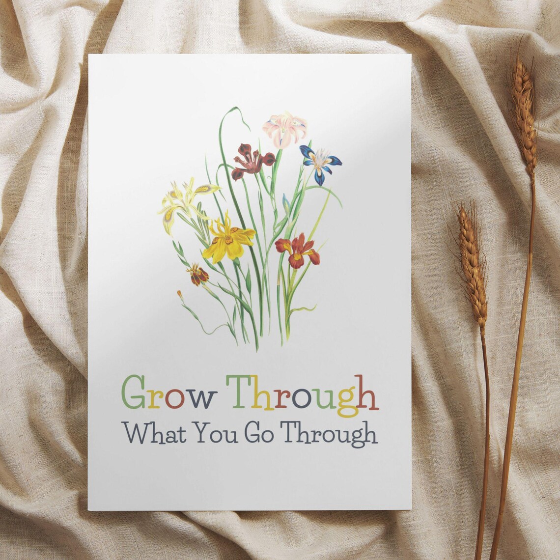 Grow Through What You Go Through Watercolor Wildflower Quote Poster - Image 3
