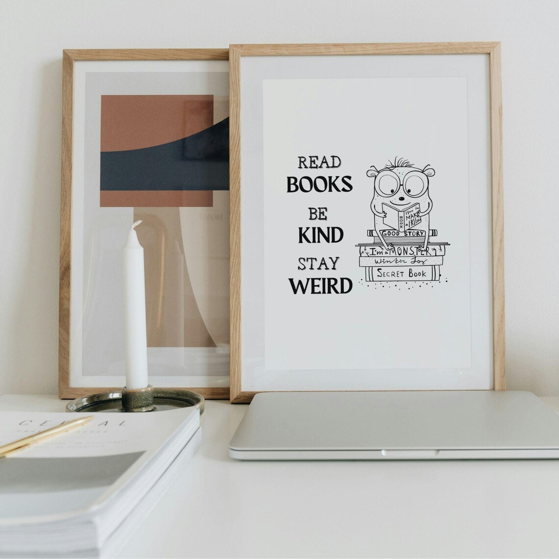 Read Books Be Kind Stay Weird Monster Reader Book Lover Quote Poster - Image 3