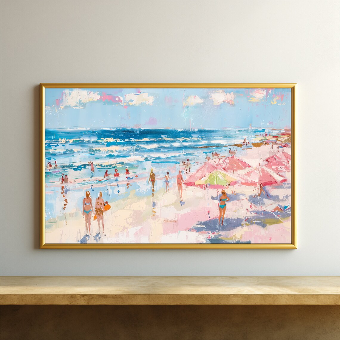 Retro Coastal Abstract, Pink Girly Wall Art Print - Image 4