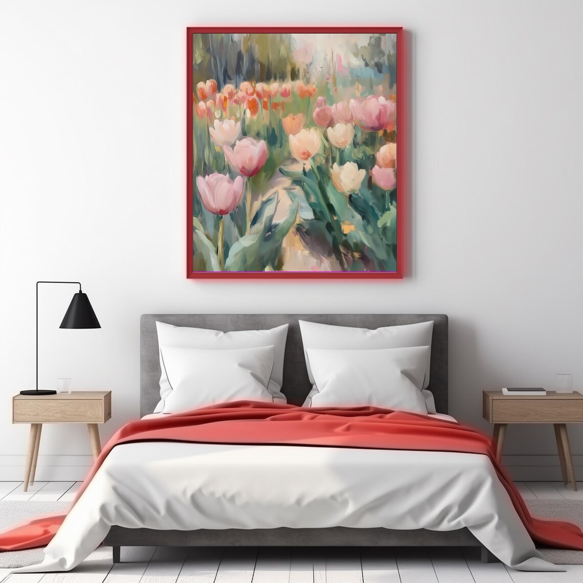 Spring Tulip Field, Colorful Floral Landscape Art Print - Image 4