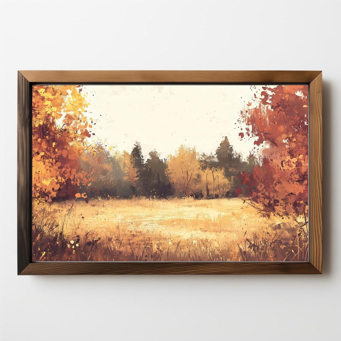 Autumn Meadow Golden Grass Orange Foliage Vintage Nature Art Poster