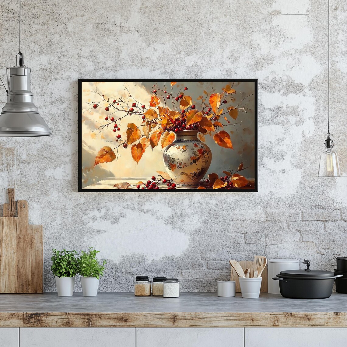 Autumn Berries Golden Branches Floral Vase Vintage Still Life Poster - Image 3