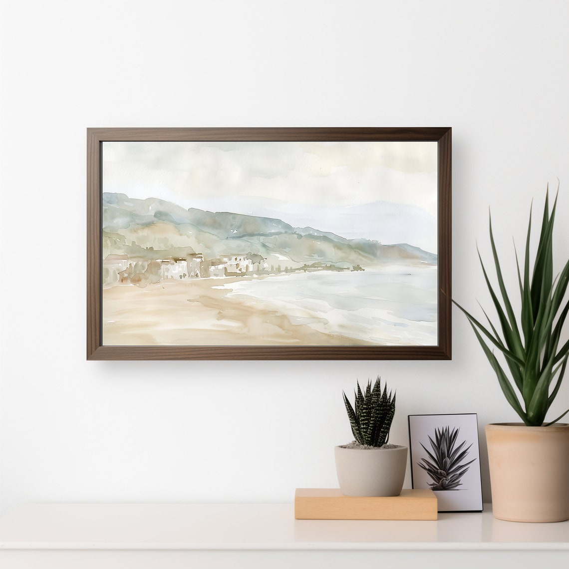 Soft Neutral Coastal Beach Watercolor Ocean Waves Landscape Poster - Image 5