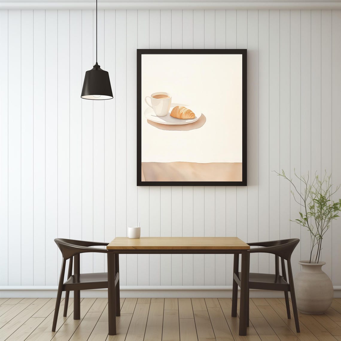 Coffee And Croissant Minimalist Neutral Breakfast Kitchen Wall Poster - Image 4