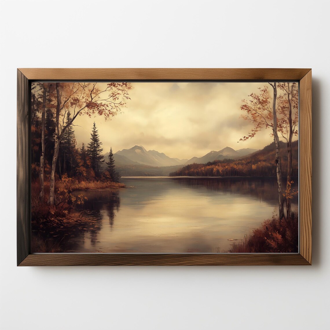 Rustic Fall Lake Landscape, Vintage Farmhouse Art Print