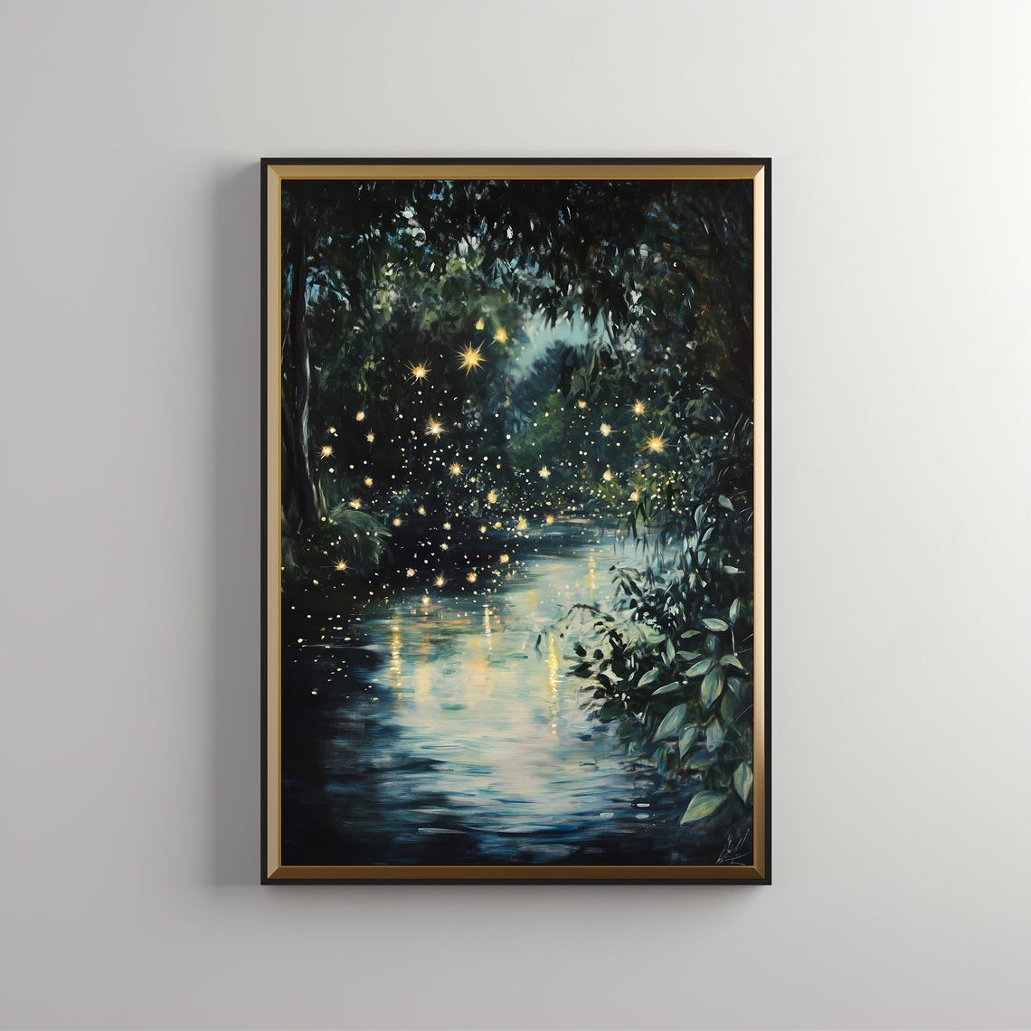 Fireflies Over Night Forest Stream Glowing Moody Woodland Wall Poster - Image 5