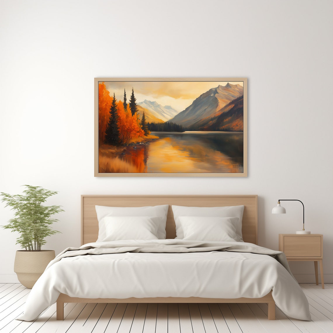 Autumn Mountain Lake Reflection Orange Aspens Golden Hour Art Poster - Image 2