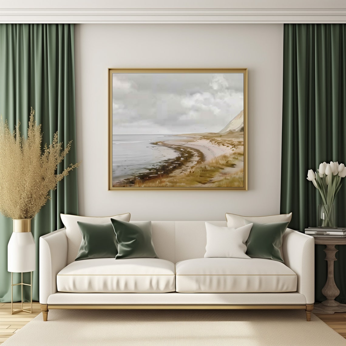 Muted Seaside Coast With Sand Dunes Moody Beach Landscape Poster - Image 2