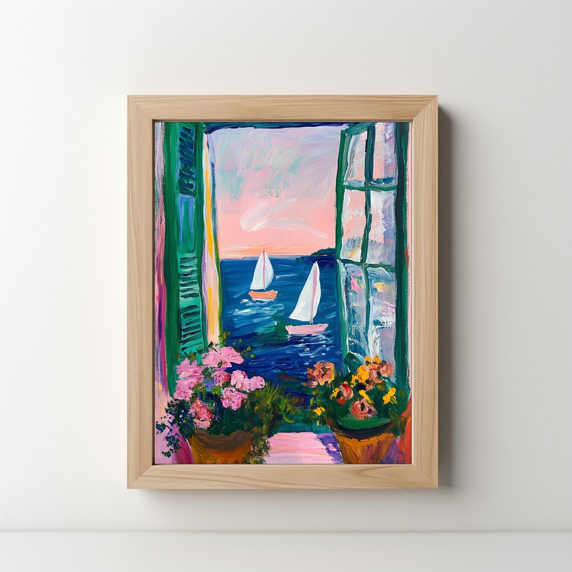 Open Window With Sailboats At Sunset Fauvist Coastal Art Poster - Image 5