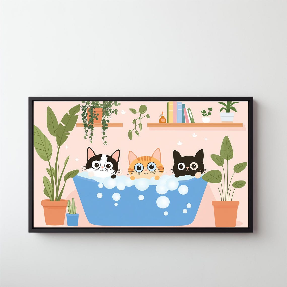 Three Cats In Bubble Bath Cute Bathroom Kitty Animal Cartoon Poster - Image 4