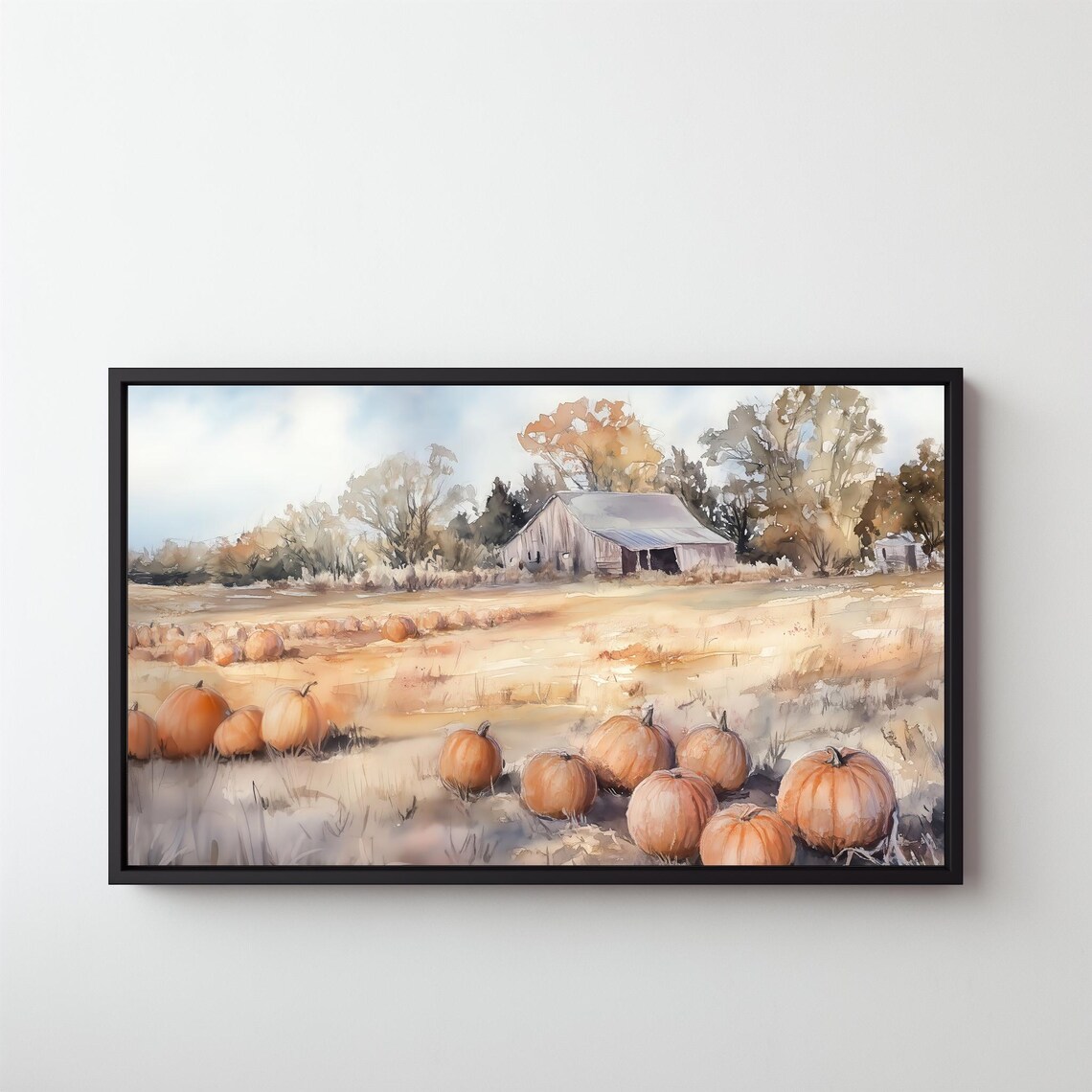 Pumpkin Patch Fall Farm Painting Watercolor Barn Autumn Harvest Wall Art - Image 5
