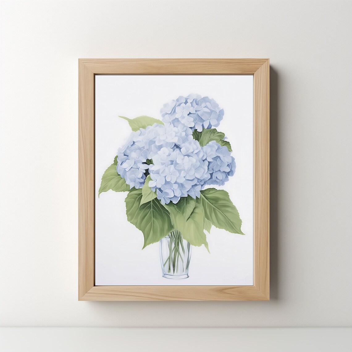 Blue Hydrangea Bouquet In Glass Vase Delicate Floral Wall Art - Image 5