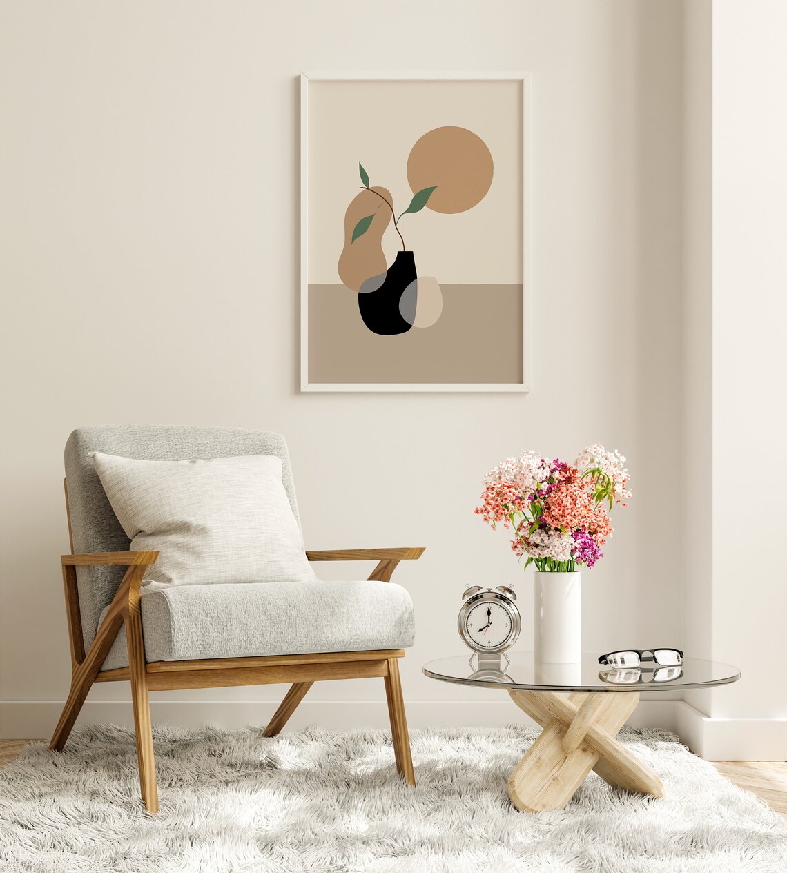 Abstract Vase Green Branch Sun Neutral Modern Still Life Poster - Image 8