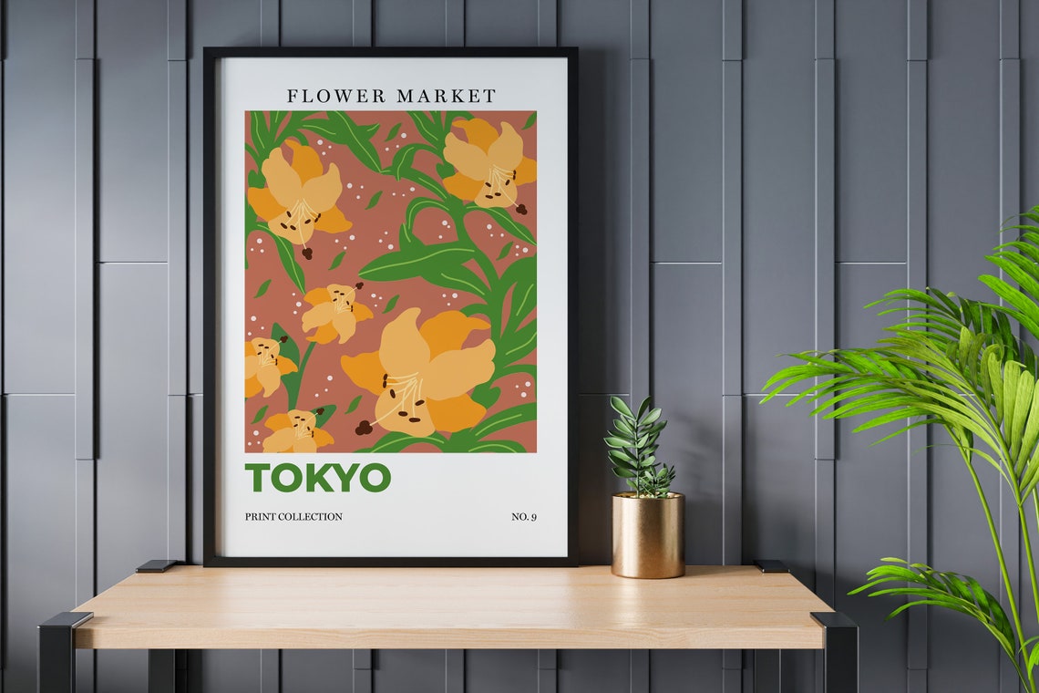 Tokyo Flower Market Yellow Lilies Botanical Retro City Art Poster - Image 3