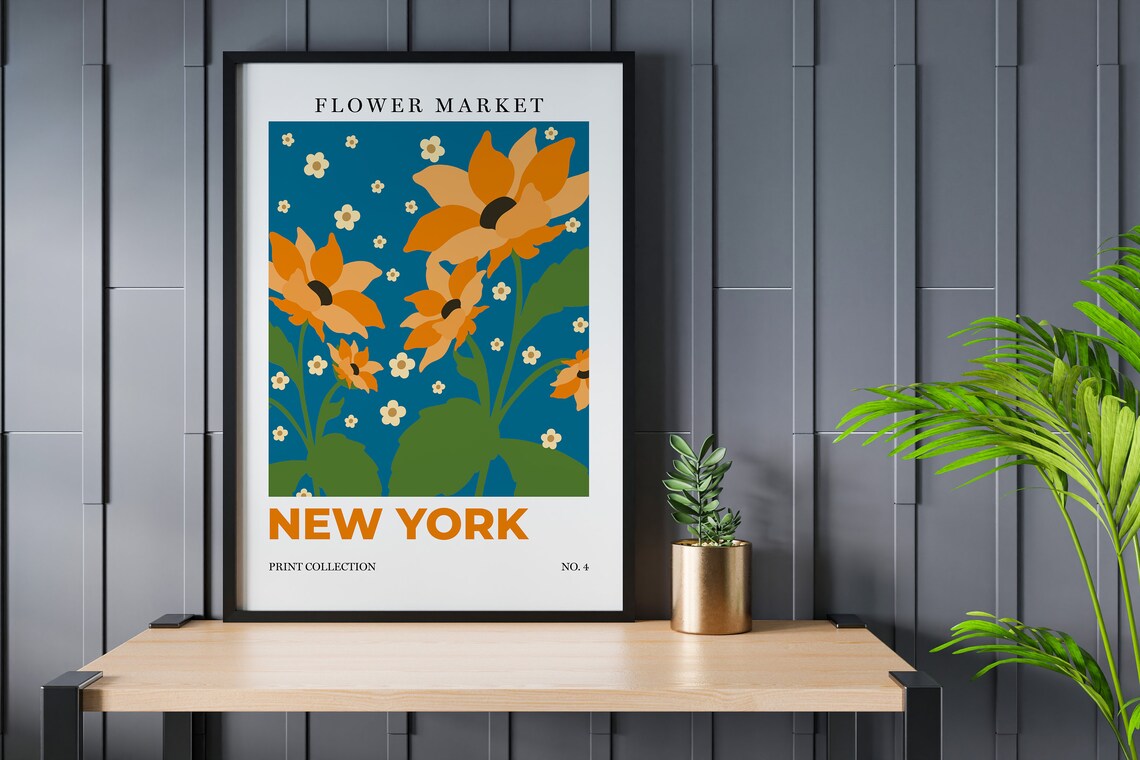 New York Flower Market Sunflowers Botanical Retro City Art Poster - Image 2