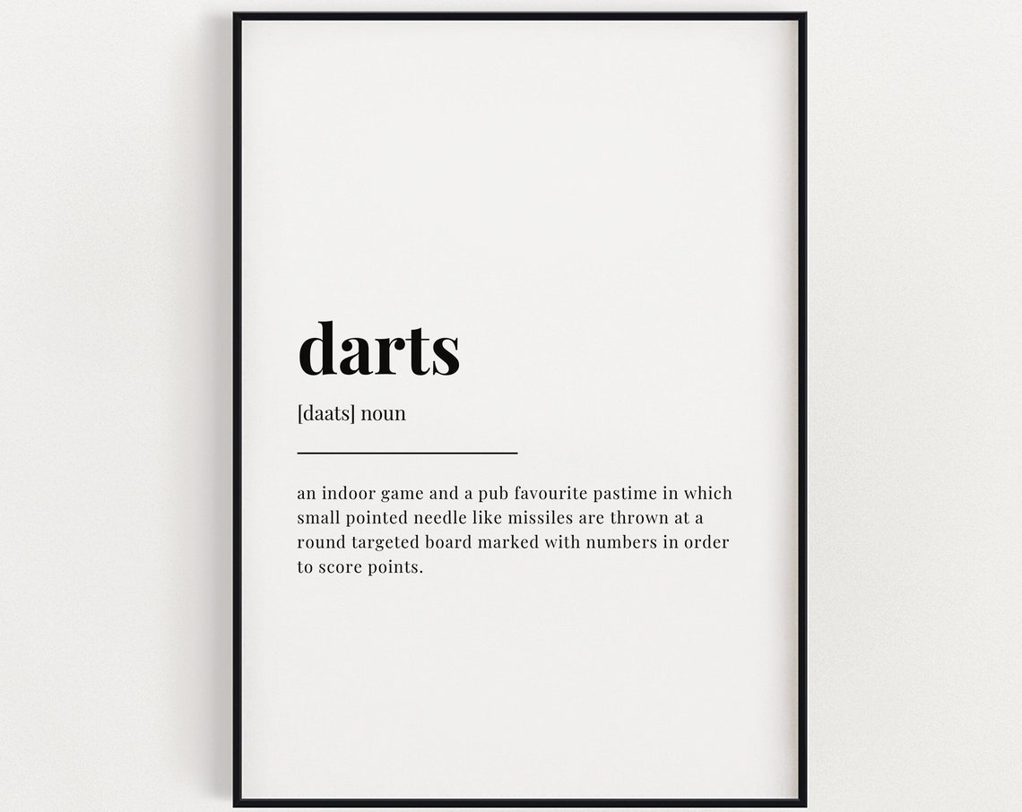 Darts Definition Typography Art Print for Game Room
