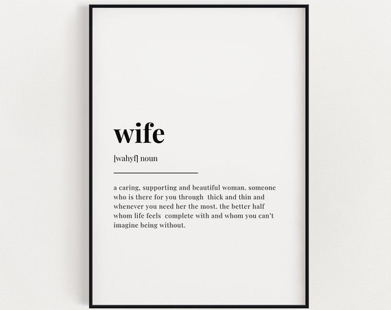 Wife Definition Quote Print, Wedding Gift Wall Art