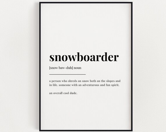 Snowboarder Definition Minimalist Typography Dictionary Poster