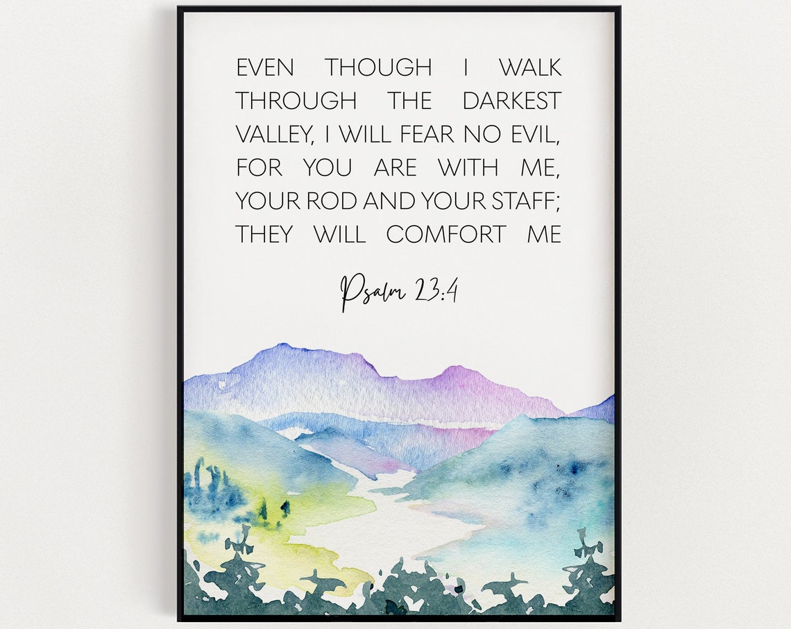 Psalm 23:4 Watercolor Valley Poster Bible Verse Christian Home Decor