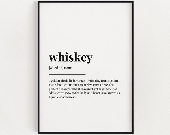 Whiskey Definition Dictionary Poster Bar Wall Decor Gift for Whiskey Lover Art