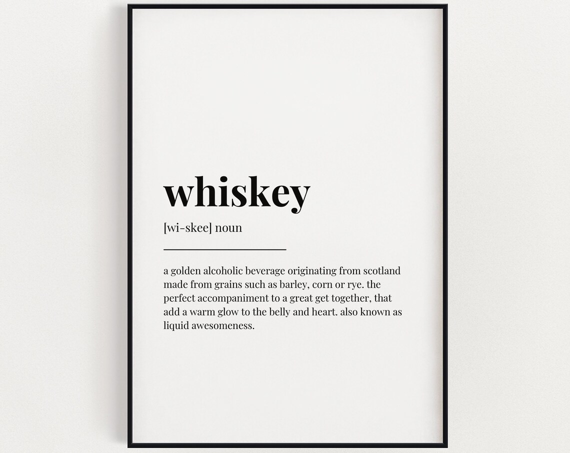 Whiskey Definition Dictionary Poster Bar Wall Decor Gift for Whiskey Lover Art