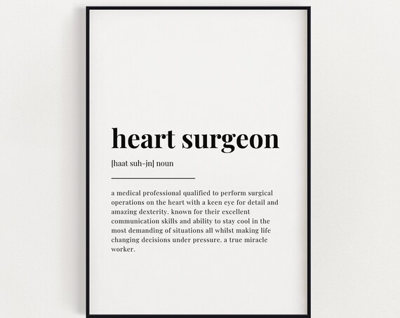Heart Surgeon Definition Dictionary Poster Thank You Gift for Cardiac Surgeon