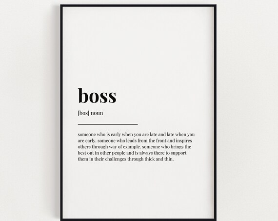 Boss Definition Noun Inspirational Office Appreciation Typographic Poster