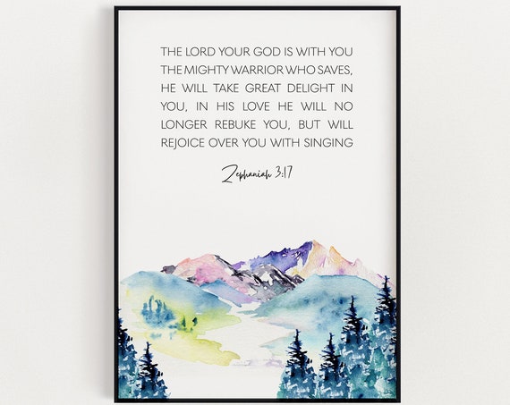 Zephaniah 3:17 Bible Verse Art Print