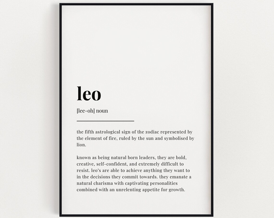 Leo Definition Art Print, Zodiac Star Sign
